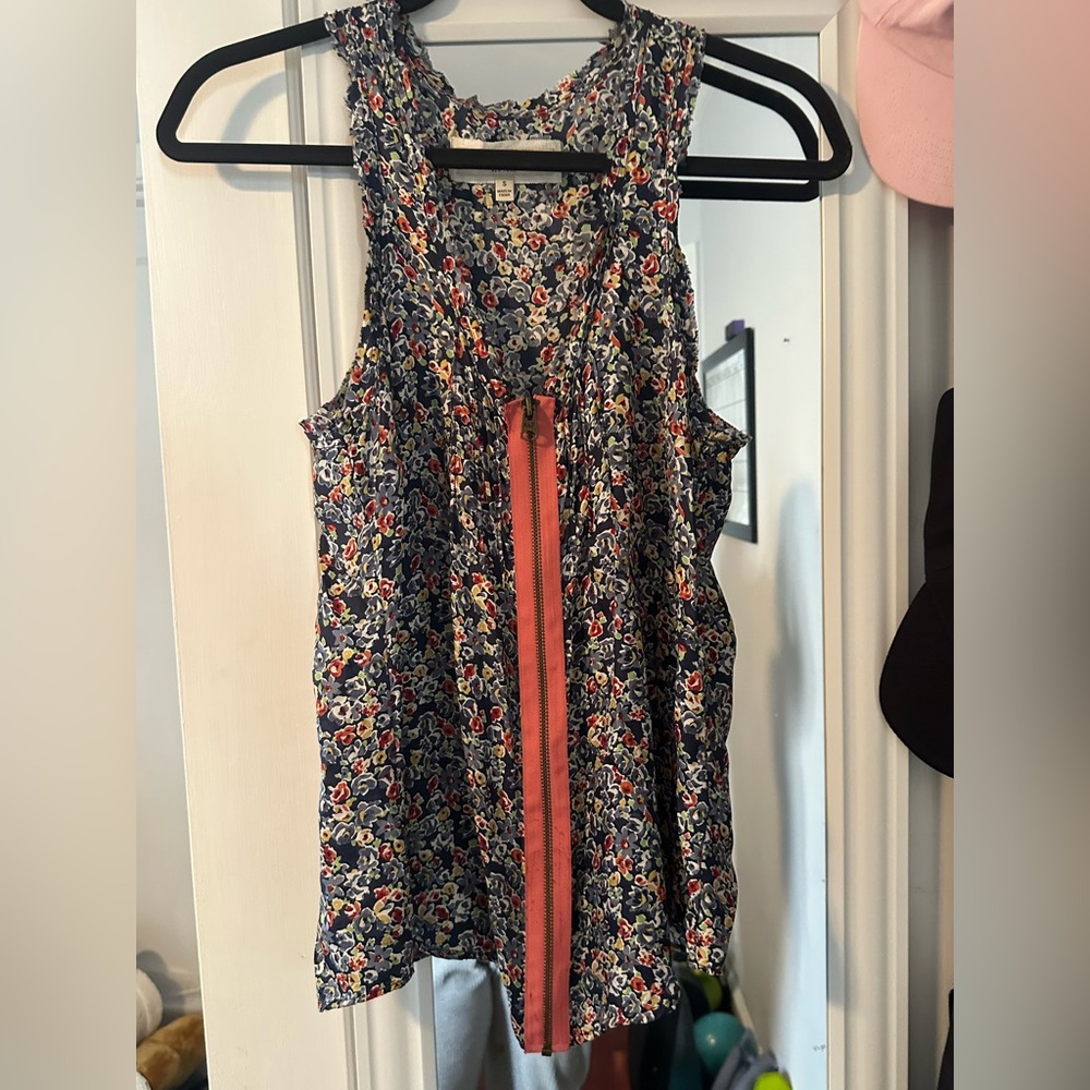 Abercrombie + Fitch A&F Floral Silk Zip Up Racerback Cami Tank Top Women S